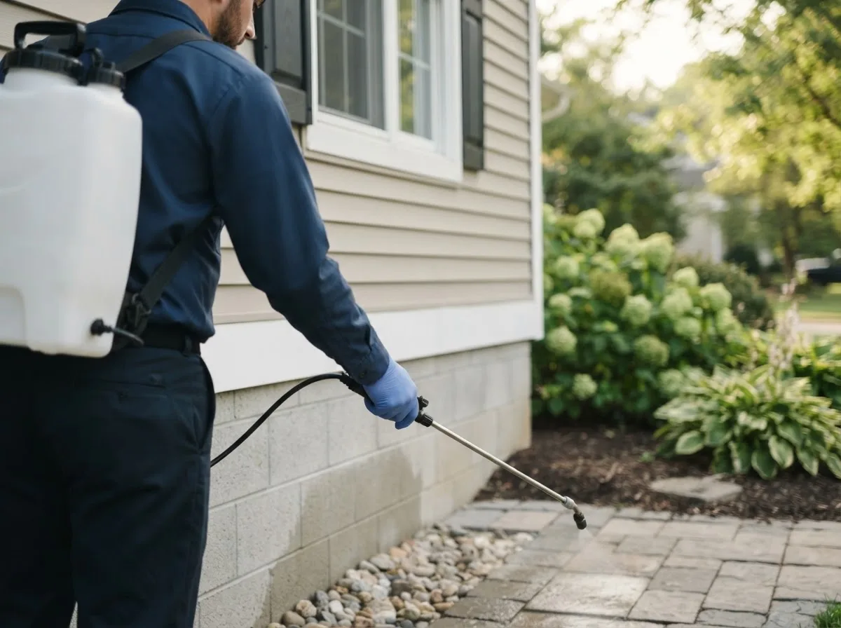Pest control technician inspecting a home in Valley Falls, KS